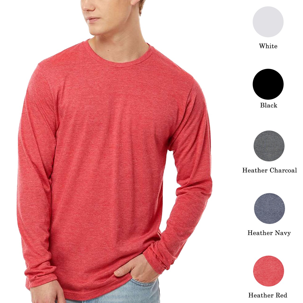 Tultex Poly-Rich Long Sleeve T-Shirt, Adult Pullover Tees for Men Mix Color Crewneck T-Shirt
